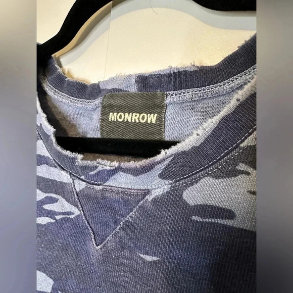 Monrow Distressed Blue Camo Crewneck Sweatshirt Size M - Picture 3 of 7